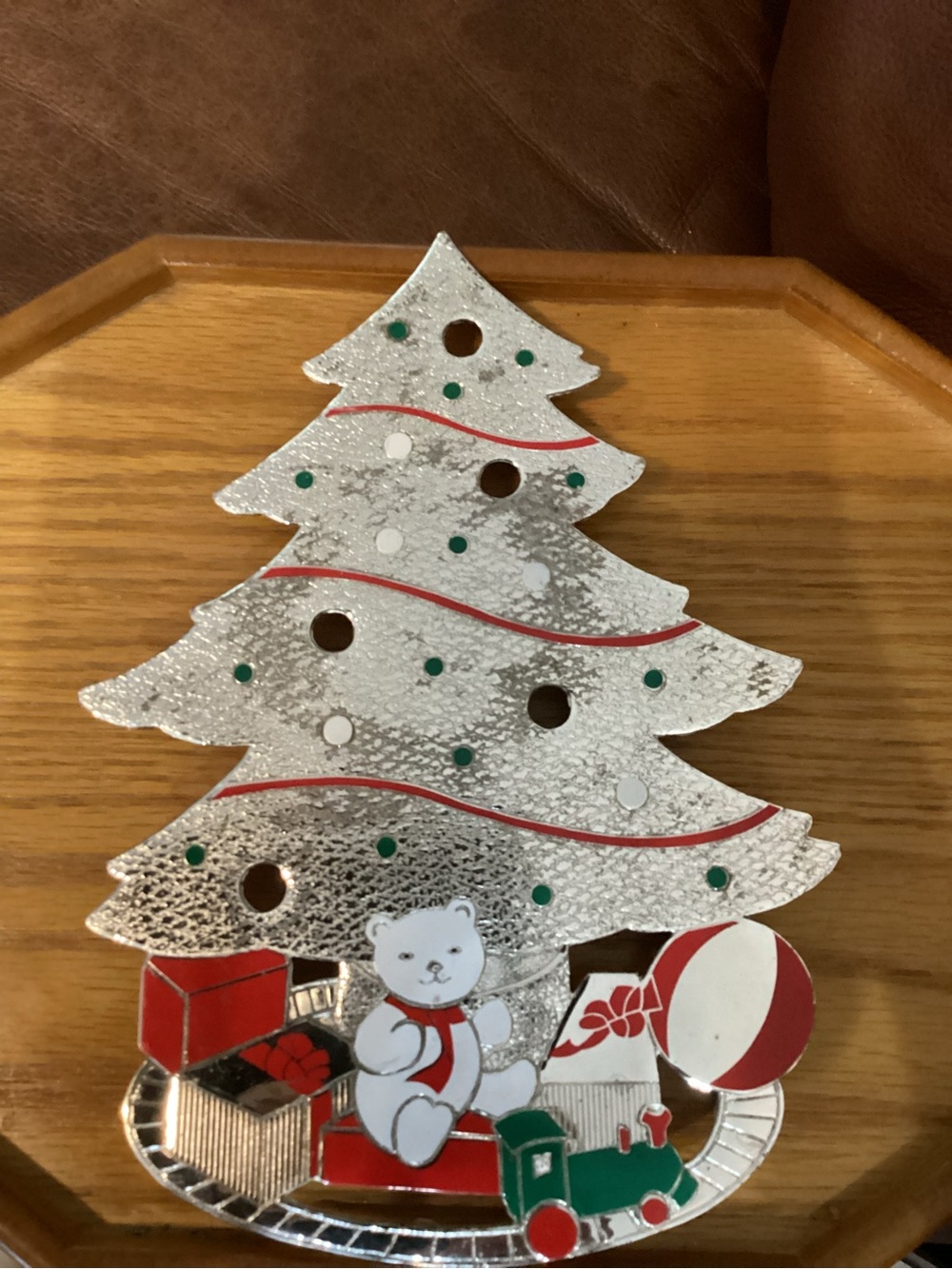 Vtg WM Rogers Silver Holiday Tree Trivet made in Japan